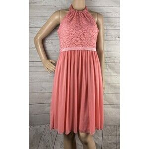 NWT David's Bridal Halter Dress Size 8 Parfait Pink Lace Bodice Chiffon Skirt